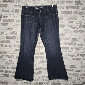 American Eagle Jeans Women 14 Long Real Flare Boho Dark Blue Wash Stretch Denim